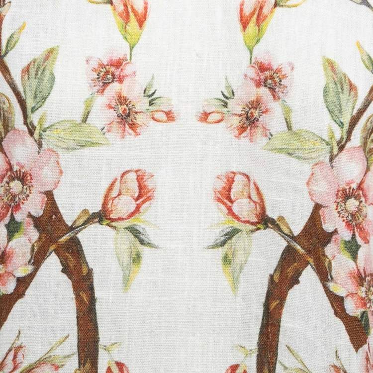 مملوكة مسبقًا Dolce & Gabbana Cream Floral Printed Linen Short Sleeve Top S