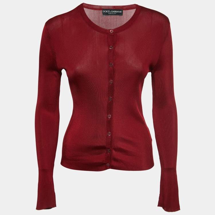 Pre Owned Dolce & Gabbana Red Knit Button Front Cardigan L