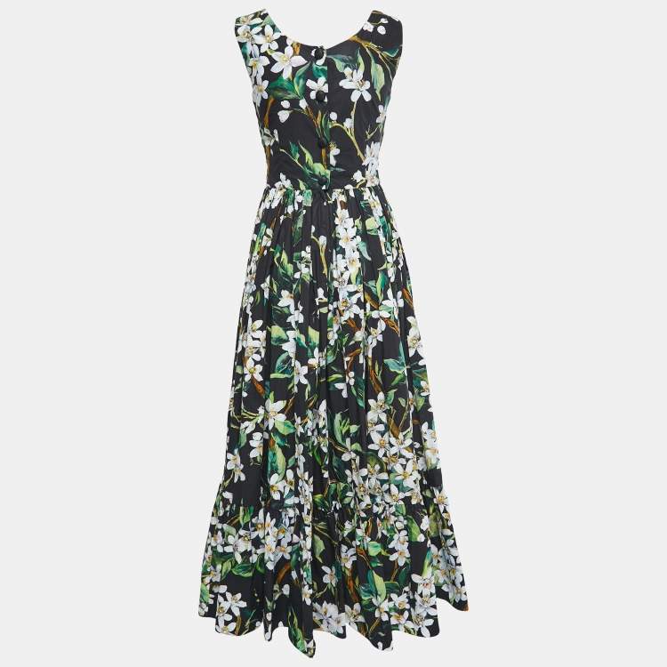 Pre Owned Dolce & Gabbana Black Floral Printed Cotton Maxi Dress M
