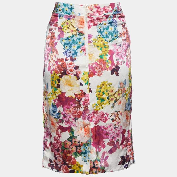 Pre Owned Dolce & Gabbana Multicolor Floral Printed Satin Skirt M