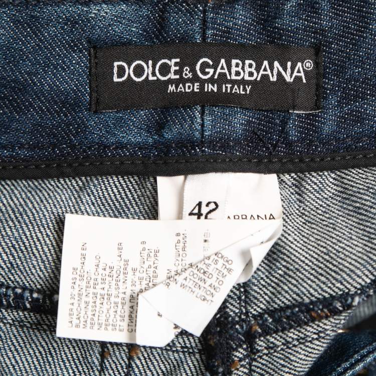 Pre Owned Dolce & Gabbana Blue Washed Distressed Denim Boot Cut Jeans M Waist 30"