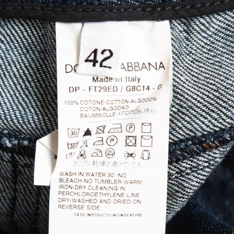 Pre Owned Dolce & Gabbana Blue Washed Distressed Denim Boot Cut Jeans M Waist 30"