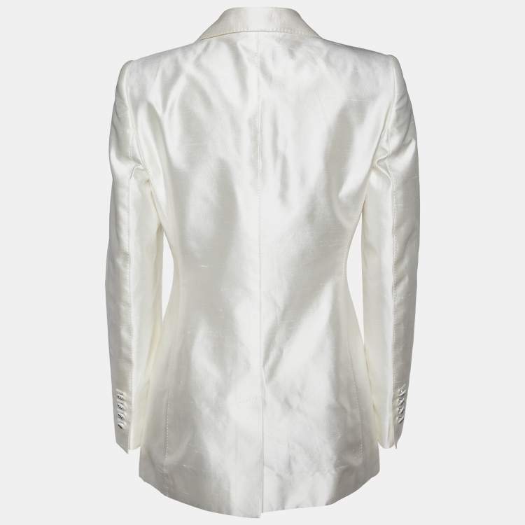 Pre Owned Dolce & Gabbana White Silk Double Breasted Blazer M