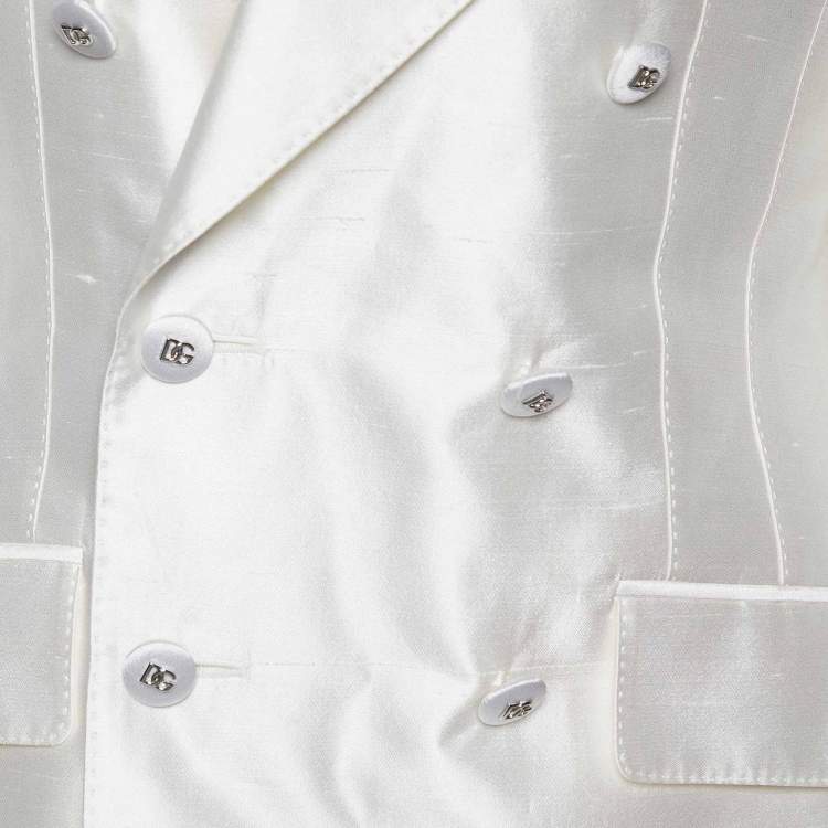 Pre Owned Dolce & Gabbana White Silk Double Breasted Blazer M