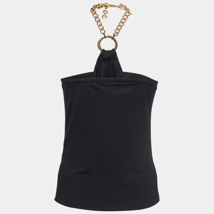 مملوكة مسبقًا Dolce & Gabbana Black Chain Detail Halter Neck Top M