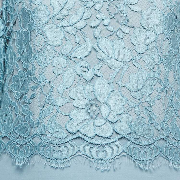 مملوكة مسبقًا Dolce & Gabbana Blue Lace Overlay Wool Blend Short Dress M