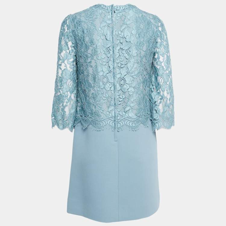 مملوكة مسبقًا Dolce & Gabbana Blue Lace Overlay Wool Blend Short Dress M