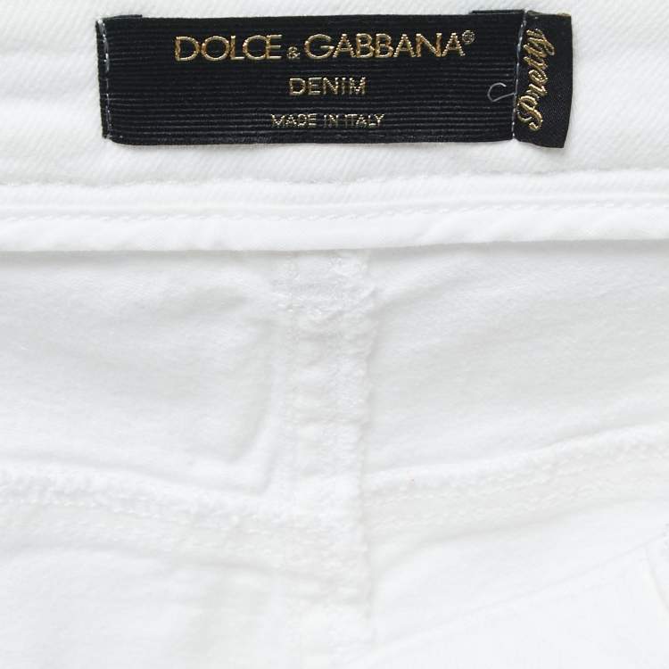 Pre Owned Dolce & Gabbana White Denim Pretty Skinny Jeans M Waist 30"
