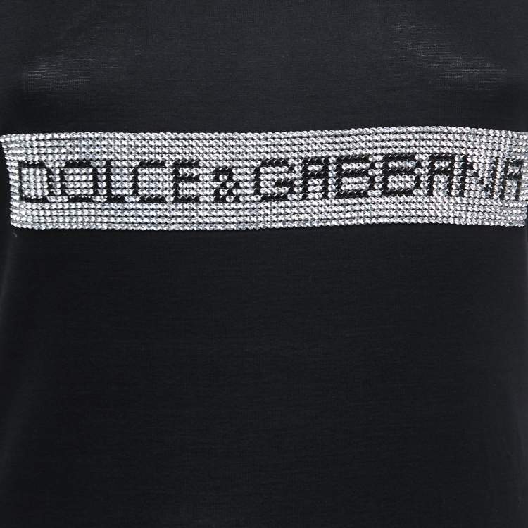 Pre Owned Dolce & Gabbana Black Cotton Crystal Embellished Tank Top L