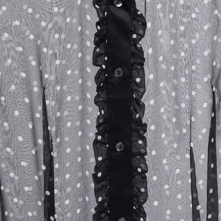 Pre Owned Dolce & Gabbana Black Polka Dotted Chiffon Button Front Full Sleeve Shirt Blouse S