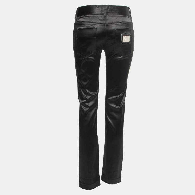 Pre Owned Dolce & Gabbana Black Stretch Satin Jeans M Waist 31"
