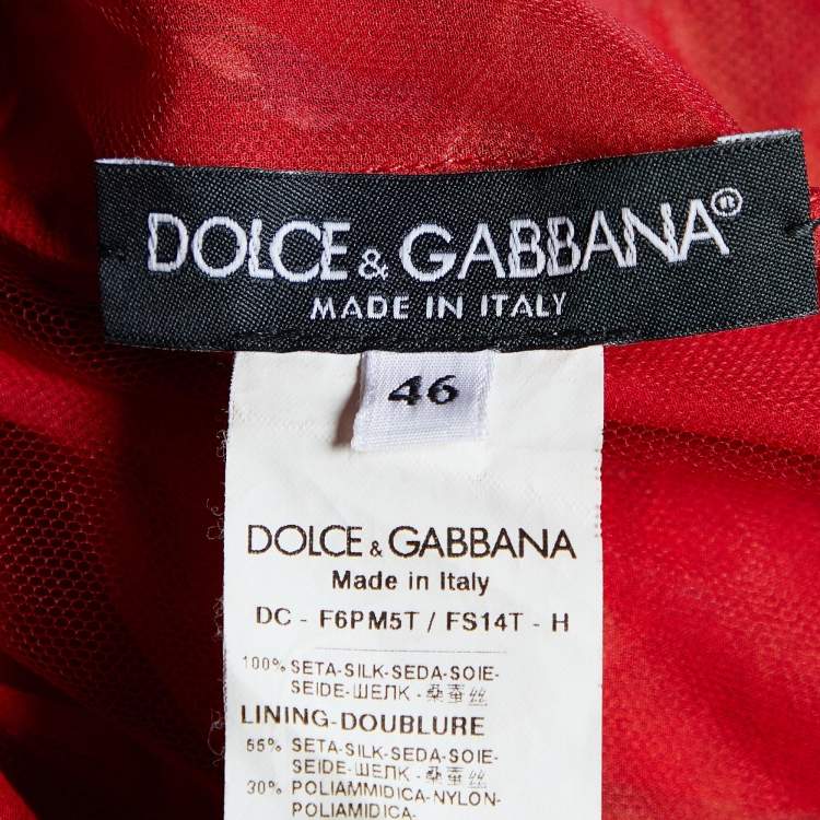 Pre Owned Dolce & Gabbana Red Floral Printed Silk Long Sleeve Maxi Dress L