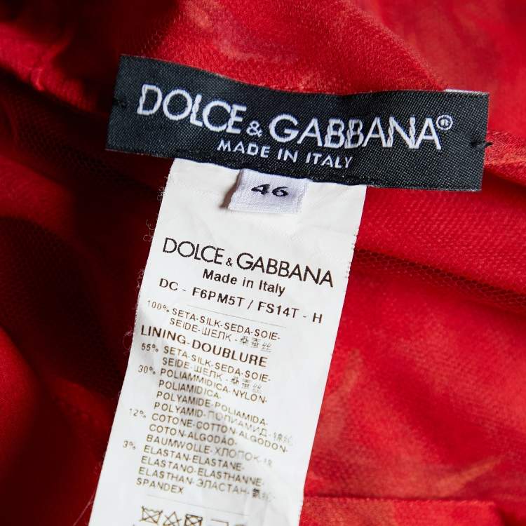 Pre Owned Dolce & Gabbana Red Floral Printed Silk Long Sleeve Maxi Dress L