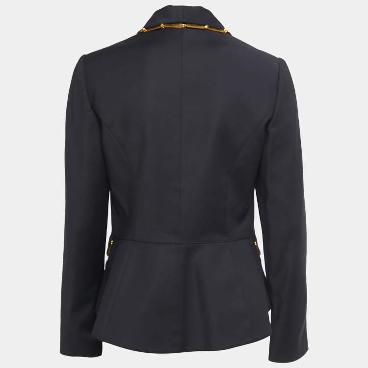 Pre Owned Dolce & Gabbana Black Cotton & Nylon Gold Chain Detail Blazer M