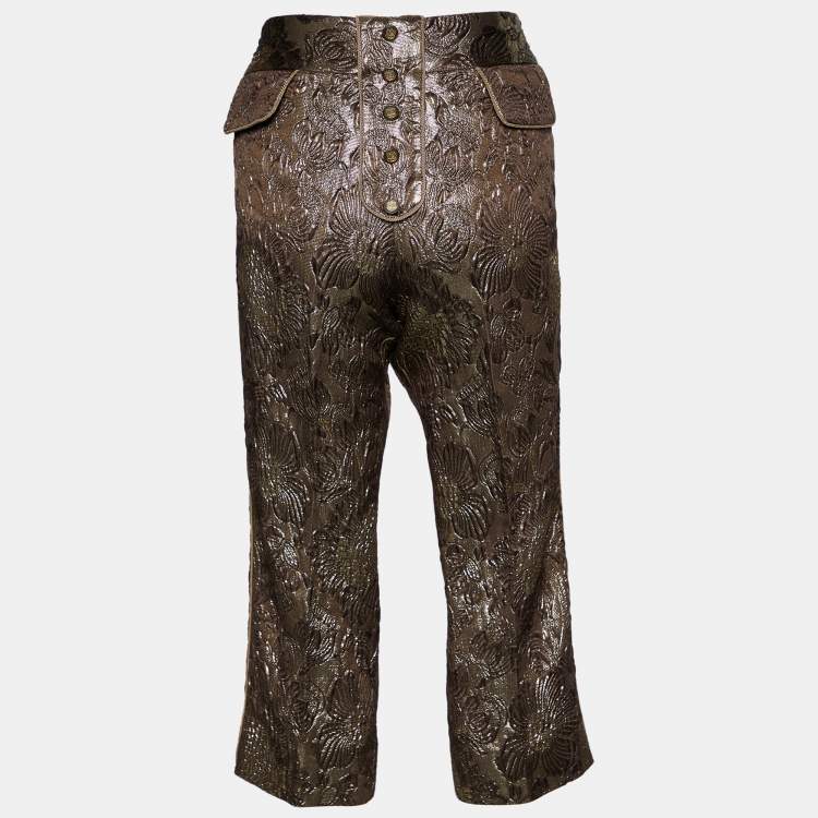 Pre Owned Dolce & Gabbana Gold Brocade Cropped Pants M