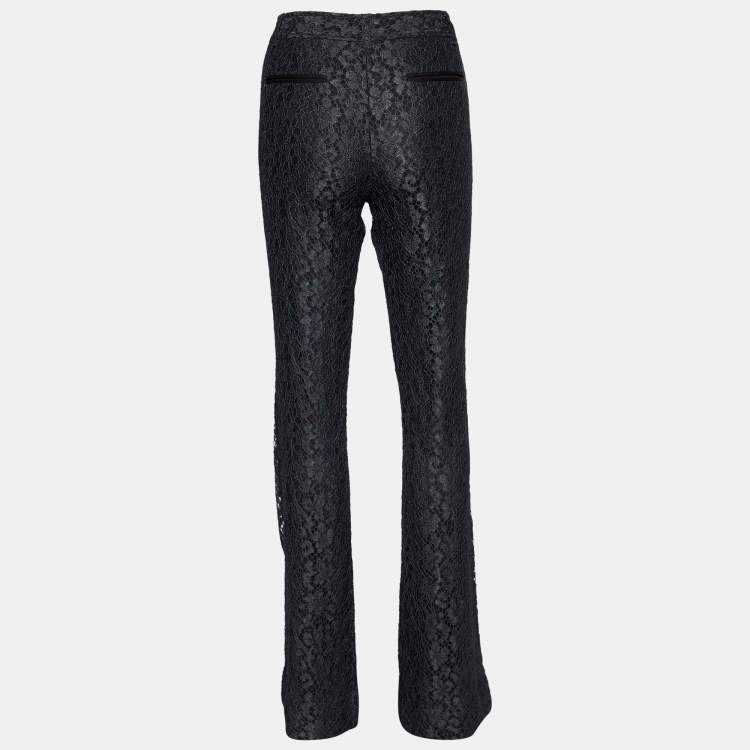 Pre Owned Dolce & Gabbana Black Floral Lace Flared Leg Pants M