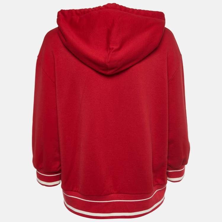 Pre Owned Dolce & Gabbana Red Logo Printed Cotton Knit Hooded Sweatshirt XS