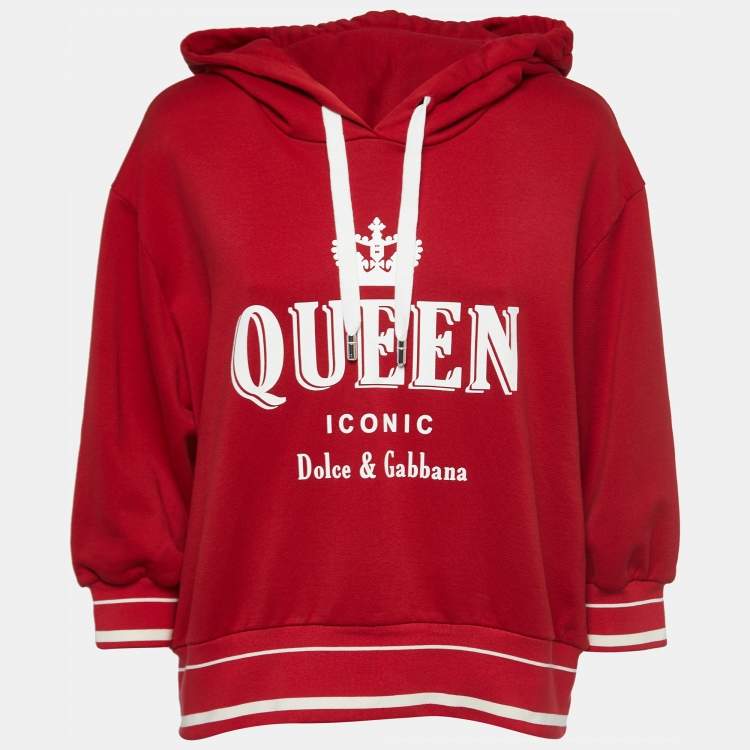 Pre Owned Dolce & Gabbana Red Logo Printed Cotton Knit Hooded Sweatshirt XS