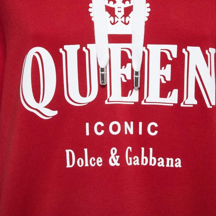 Pre Owned Dolce & Gabbana Red Logo Printed Cotton Knit Hooded Sweatshirt XS