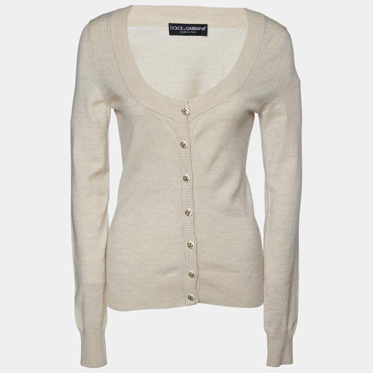 Pre Owned Dolce & Gabbana Beige Knit Button Front Cardigan M