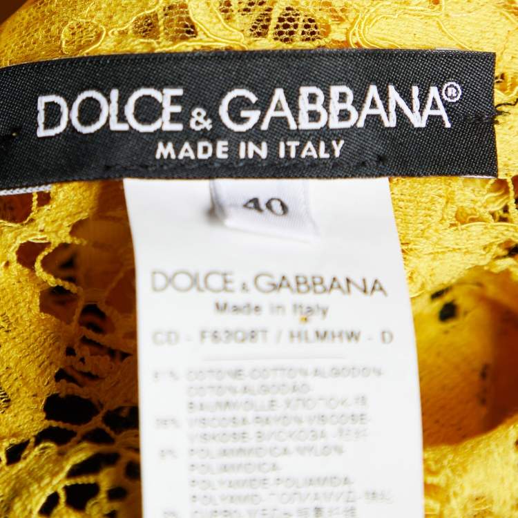 Pre Owned Dolce & Gabbana Yellow Lace Contrast Detail Midi Dress S