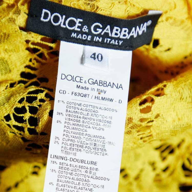 Pre Owned Dolce & Gabbana Yellow Lace Contrast Detail Midi Dress S