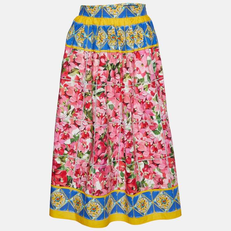 Pre Owned Dolce & Gabbana Multicolor Multiprinted Cotton Midi Skirt M