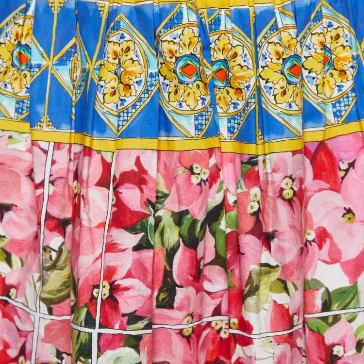 Pre Owned Dolce & Gabbana Multicolor Multiprinted Cotton Midi Skirt M