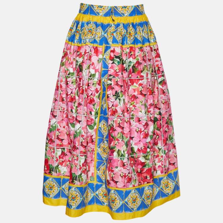Pre Owned Dolce & Gabbana Multicolor Multiprinted Cotton Midi Skirt M