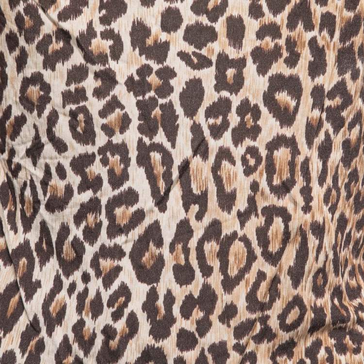 Pre Owned Dolce & Gabbana Brown Animal Print Jersey Ruffled Neck Full Sleeve Top L