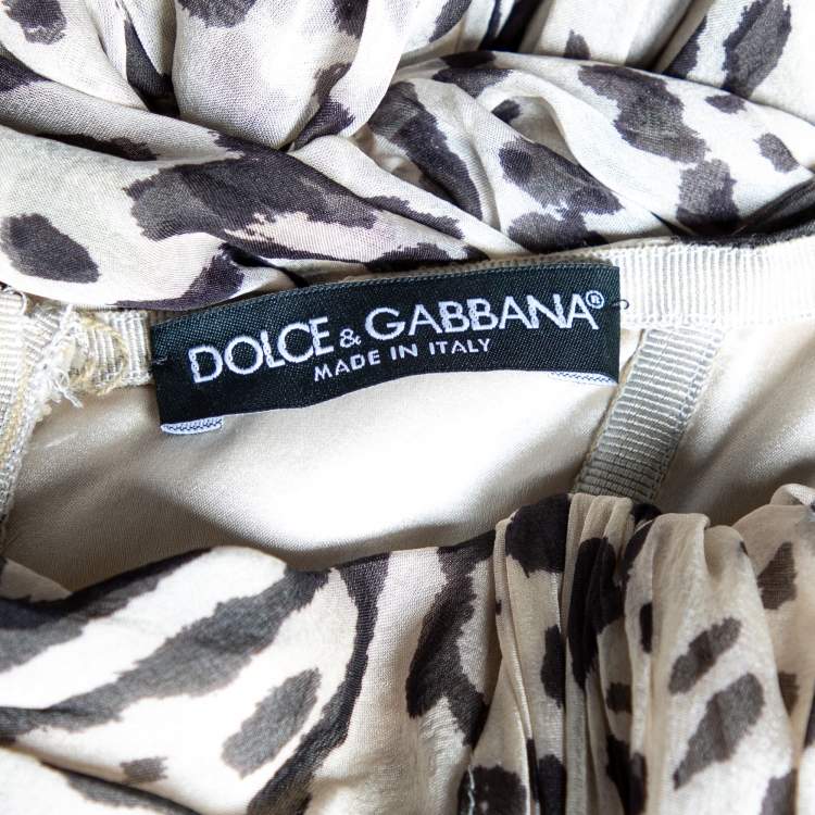 Pre Owned Dolce & Gabbana White Animal Printed Silk Strapless Mini Dress S