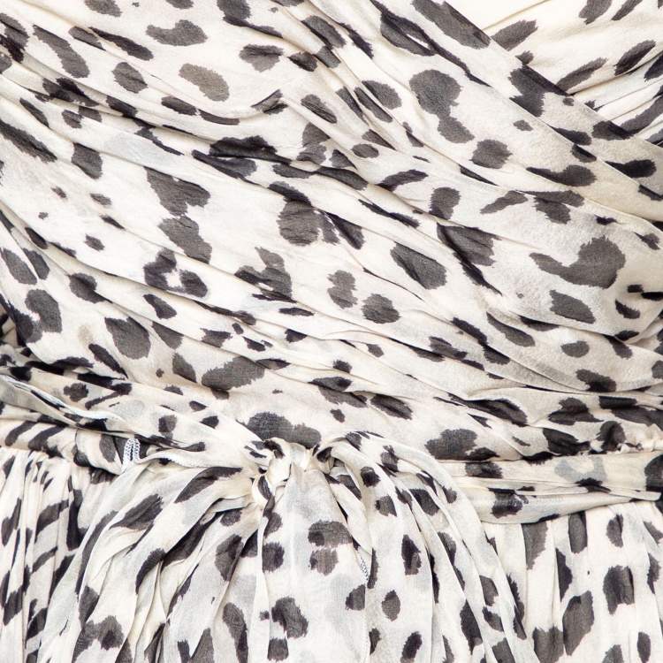 Pre Owned Dolce & Gabbana White Animal Printed Silk Strapless Mini Dress S