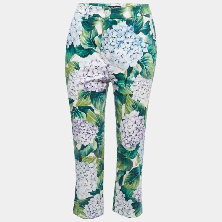Pre Owned Dolce & Gabbana Multicolor Hydrangea Printed Cotton Tapered Trousers S