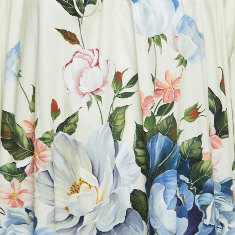 Pre Owned Dolce & Gabbana Pastel Green Floral Print Cotton Gathered Maxi Dress M