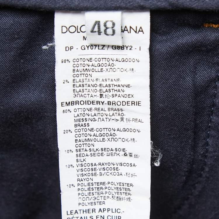 Pre Owned Dolce & Gabbana Dark Blue Embroidered Denim Skinny Jeans L Waist 32"