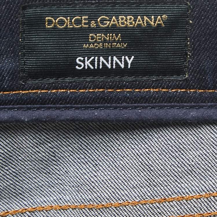 Pre Owned Dolce & Gabbana Dark Blue Embroidered Denim Skinny Jeans L Waist 32"