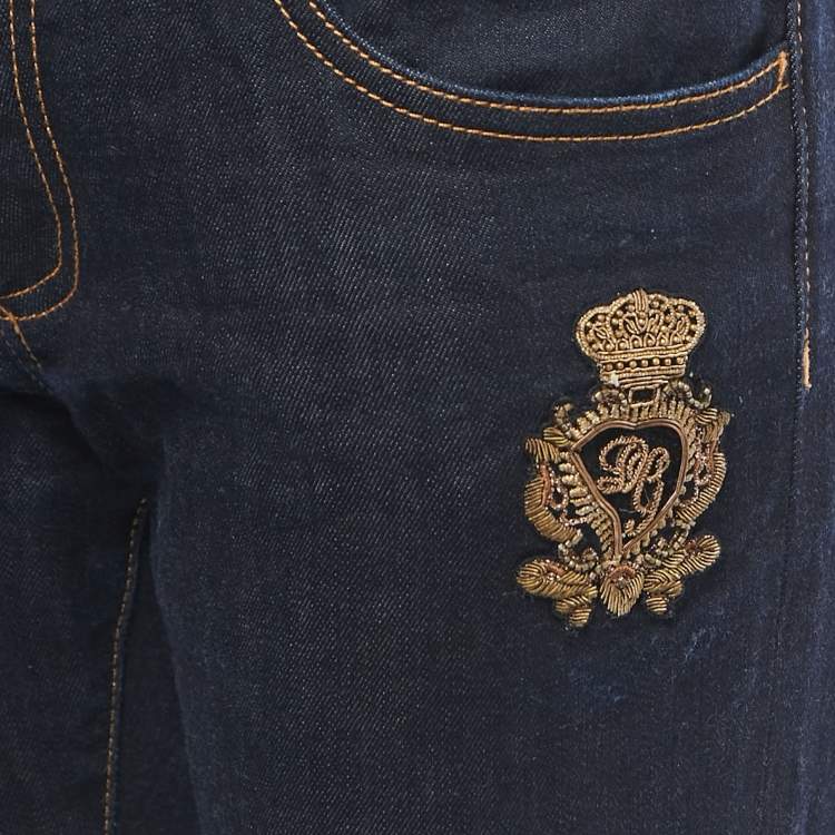 Pre Owned Dolce & Gabbana Dark Blue Embroidered Denim Skinny Jeans L Waist 32"