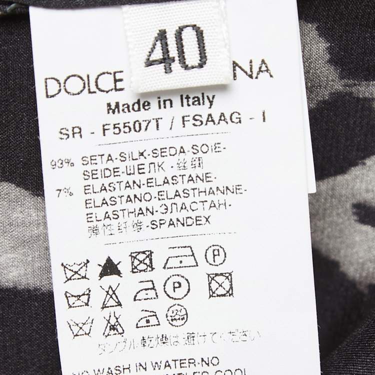Pre Owned Dolce & Gabbana Grey/Black Animal Print Silk Satin Button Front Full Sleeve Shirt S