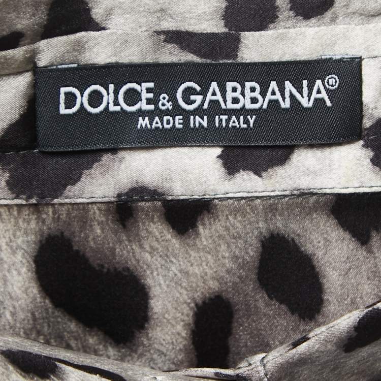 Pre Owned Dolce & Gabbana Grey/Black Animal Print Silk Satin Button Front Full Sleeve Shirt S