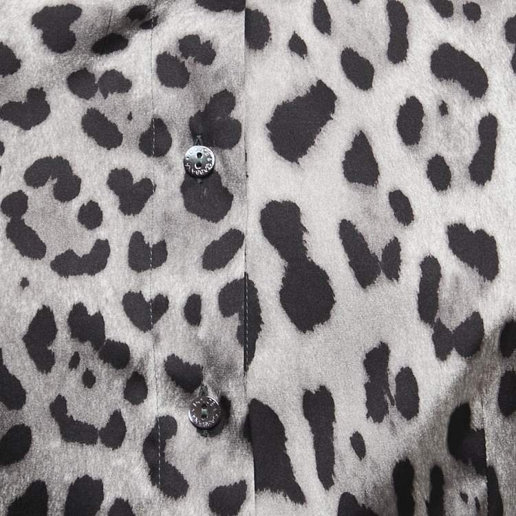Pre Owned Dolce & Gabbana Grey/Black Animal Print Silk Satin Button Front Full Sleeve Shirt S