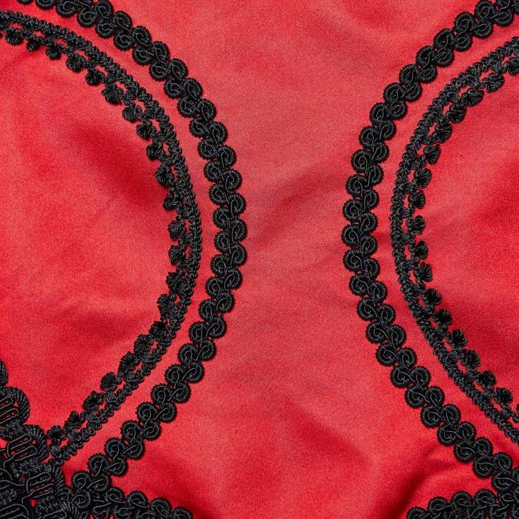 Pre Owned Dolce & Gabbana Red & Black Sateen & Velvet Crop Jacket M
