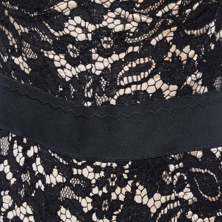 Pre Owned Dolce & Gabbana Black Lace & Contrast Satin Bustier Bodysuit M