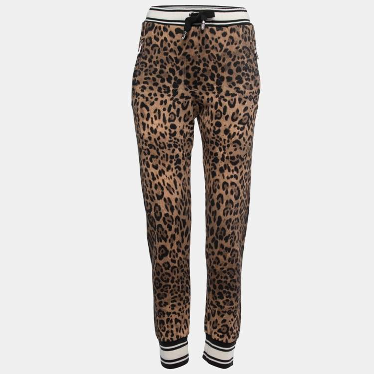 Pre Owned Dolce & Gabbana Black/Brown Animal Print Cotton Knit Joggers S