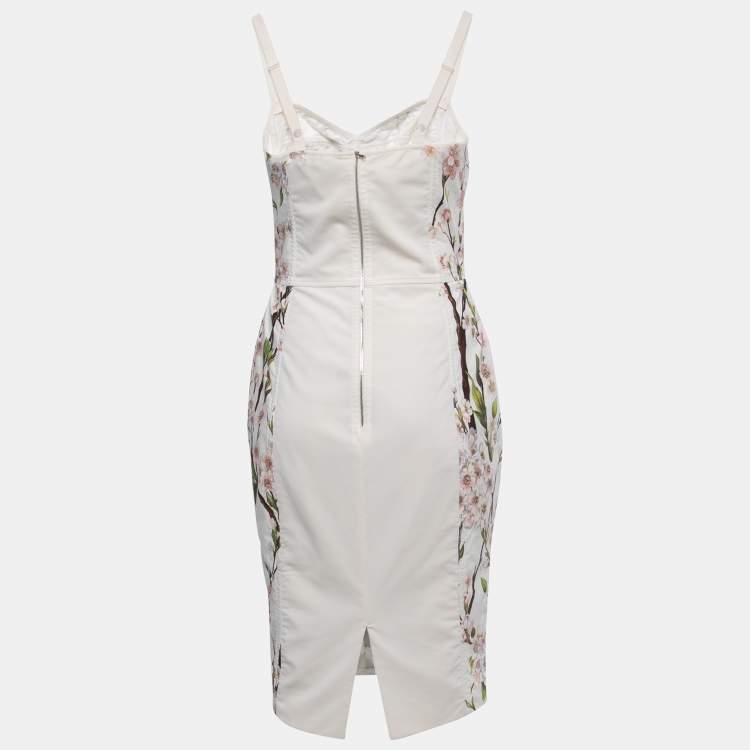 Pre Owned Dolce & Gabbana White Floral Cotton Bustier Midi Dress S