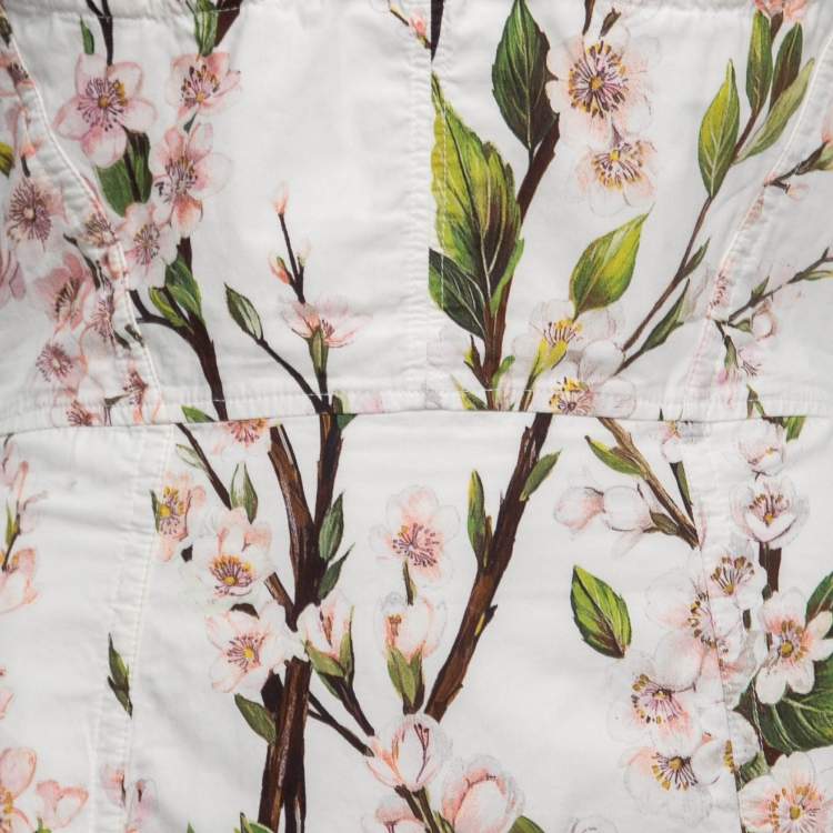 Pre Owned Dolce & Gabbana White Floral Cotton Bustier Midi Dress S