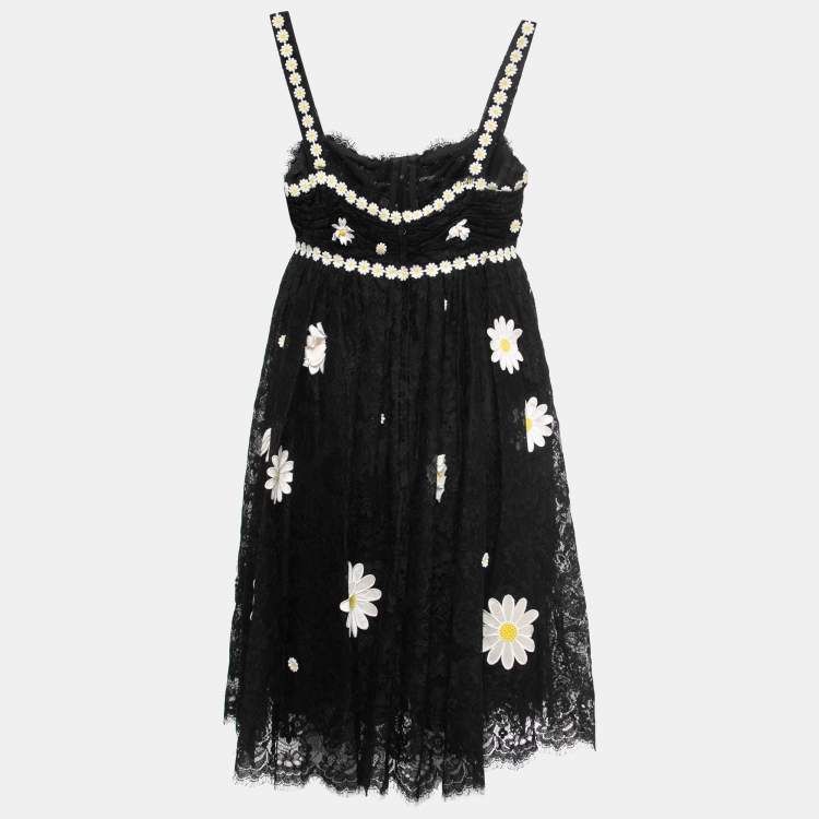 Pre Owned Dolce & Gabbana Black Lace Floral Applique Mini Dress M