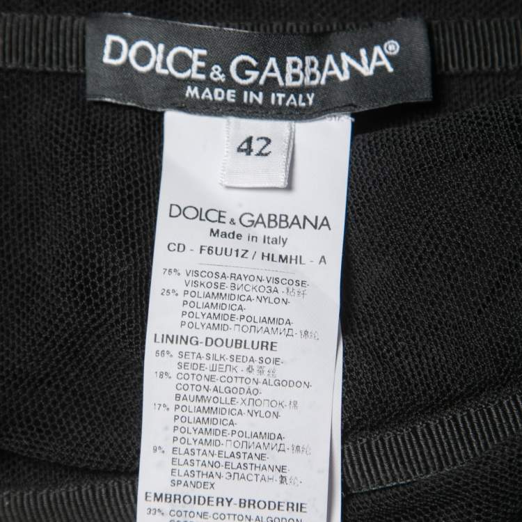 Pre Owned Dolce & Gabbana Black Lace Floral Applique Mini Dress M