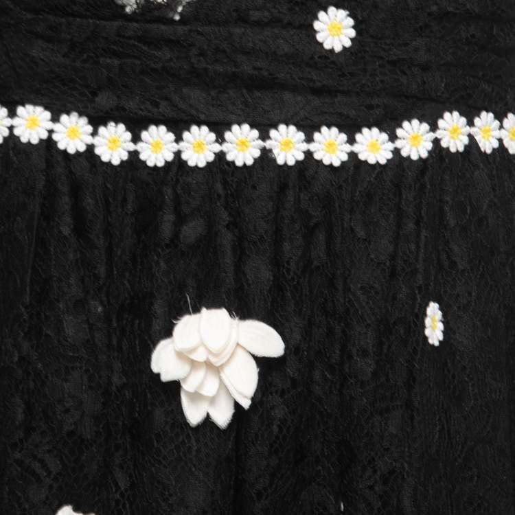 Pre Owned Dolce & Gabbana Black Lace Floral Applique Mini Dress M