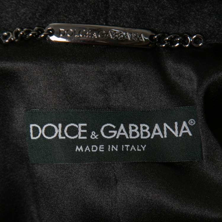 Pre Owned Dolce & Gabbana Black Grey Wool & Fur Single Breasted Jacket M