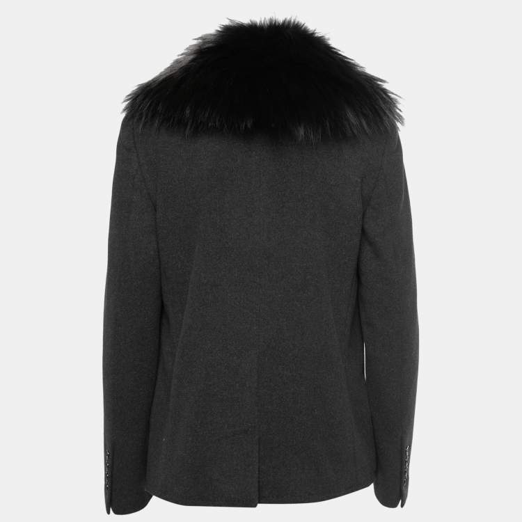 Pre Owned Dolce & Gabbana Black Grey Wool & Fur Single Breasted Jacket M